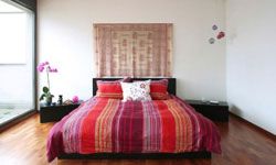 Striped purple and pink bed