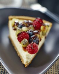 The tofu in this cheesecake really lightens the calories.