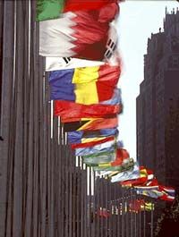 Flags of U.N. member states at headquarters in New York. See pictures of the United States flag.