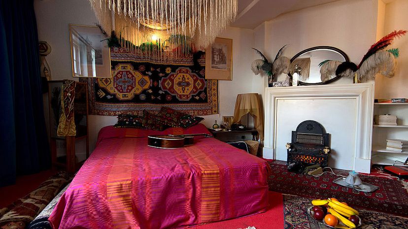 A recreation of Jimi Hendrix's bedroom is displayed at the Handel and Hendrix exhibition on Feb. 8, 2016 in London.