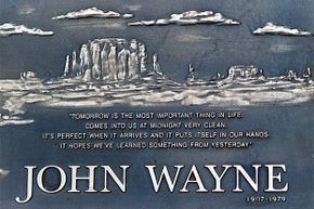 This close-up of John Wayne's gravestone lets you read the inspiring quote.