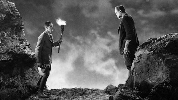 Monster and maker meet in the 1931 film "Frankenstein."