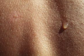 Close-up on sweat on skin