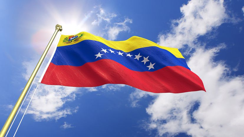 Venezuela flag flying against a cloudy sky
