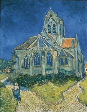 Vincent van Gogh's The Church at Auvers-sur-Oise(oil on canvas, 37x29-1/4 inches) hangs in the Muséed'Orsay, Paris.