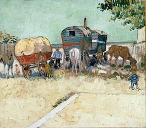 Vincent van Gogh's Encampment of Gypsies with Caravans is an oil on canvas (17-3/4x20 inches) that is housed in Musée d'Orsay in Paris.