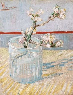 Vincent van Gogh's Sprig of Flowering AlmondBlossom in a Glass is an oil on canvas(9-1/2x7-1/2 inches) that is housed in theVan Gogh Museum in Amsterdam.