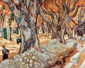 Vincent van Gogh's The Large Plane Trees (oil on canvas, 29x36-1/4 inches) can be seen at the Cleveland Museum of Art.