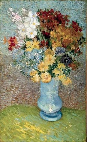 Vincent van Gogh's Flowers in a Blue Vase is anoil on canvas (24 x 15 inches) that is housed inthe Van Gogh Museum in Amsterdam.