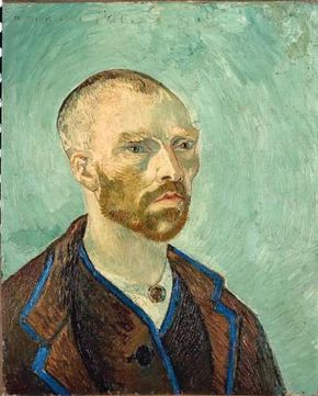 Vincent van Gogh's Self-Portrait Dedicated to Paul Gauguin (Bonze) (oil on canvas, 24-1/2x20-1/2 inches) resides at the Fogg Art Museum of Harvard University in Cambridge.