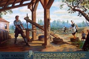 This illustration circa 1754 explains how Jamestown settlers in the 1600s unsuccessfully attempted to make wine in Virginia.