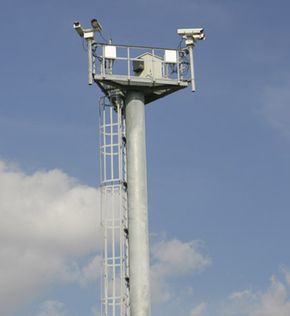 Towers similar to this one form part of the virtual and physical fences,using sophisticated cameras and other technology to monitor the border.