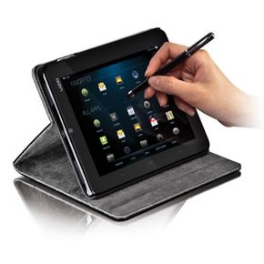 Accessories like a stylus and foldable tablet cover/stand are available from Vizio. (You'll have to find your own disembodied hand.)