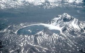 The caldera at Kaguyak Volcano, in Alaska, is about 1.5 miles (2.5 km) in diameter.