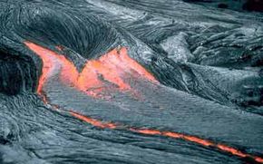 Flowing lava on Kilauea Volcano in Hawaii