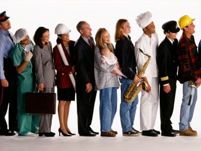 Group of people in row with different occupations