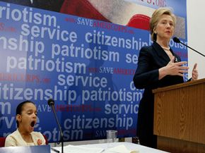 Hillary Clinton speaks at an AmeriCorps conference in 2003.