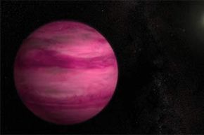 Glowing a dark magenta, the exoplanet GJ 504b -- illustrated here with an artist's depiction -- weighs in at about four times Jupiter's mass.