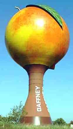 This water tower comes complete with leaf, stem and that funny crease that peaches have.