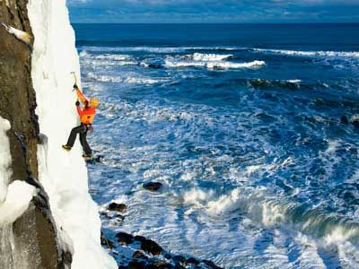 Person taking extreme outdoor adventure in danger.