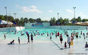 Thunder Bay, the 2-million-gallon (7.6-million-L) wave pool at Wet 'n Wild Emerald Pointe in Greensboro, NC.