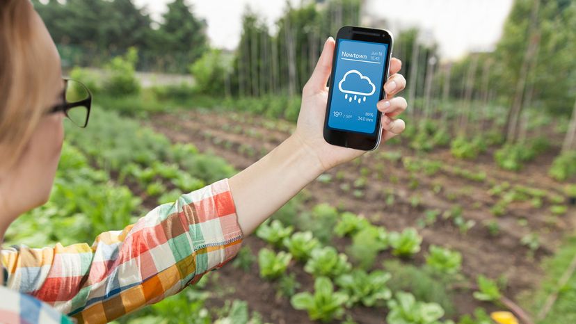 woman with weather app