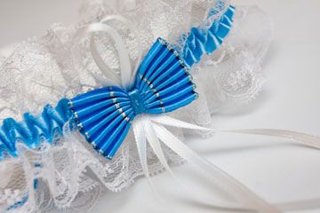White and blue wedding garter