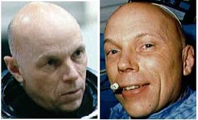 Astronaut Story Musgrave on Earth (left) and in orbit (right). You can see the puffiness around his eyes and cheeks caused by microgravity.
