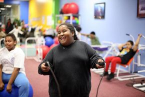 Camryn Jenkins, who weighs 200lbs (90.7kgs), enjoys her favorite workout, jump rope, at the Youth Visions Fitness Center in Upper Marlboro, Md. The center gives obese children five to 16 years old a chance to work out and lose weight.