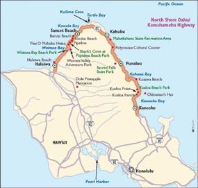 This map will help guide you along the Kamehameha Highway.