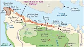 This map details Strait of Juan de Fuca Highway.