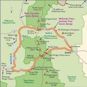This map will guide you along the McKenzie/Santiam Pass Scenic Byway.