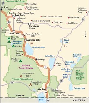 This map will guide you along Oregon's Outback Scenic Byway.