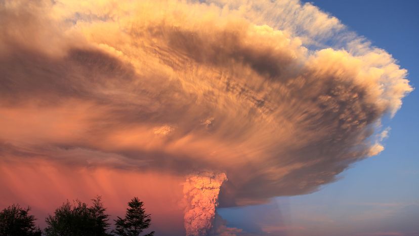 Volcanic ash in the sky after erupting from a volcano.