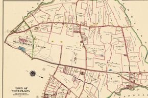 This map of White Plains, New York from 1910 shows the Bloomingdale Asylum property -- a large tract of land -- on the left.