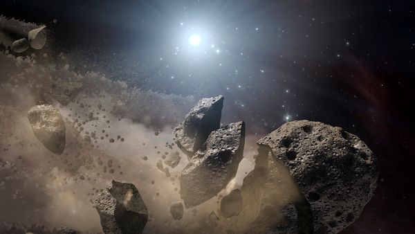 white dwarf star and disintegrating asteroid