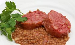 The Italian version of a lucky New Year's meal is cotechino (an Italian sausage) and lentils.