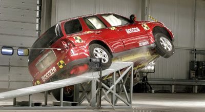 A rollover crash test at GM's new crash testing center.