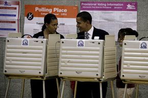 Then-presidential candidate Barack Obama votes on Election Day in 2008. See more pictures of Barack Obama.