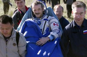 Canadian astronaut Chris Hadfield, seen here right after landing in May 2013, made quite the name for himself when he used the ISS's WiFi to tweet to his followers back on Earth.