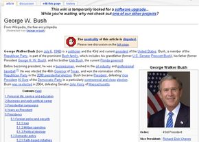 A screenshot of the Wikipedia page for George W. Bush