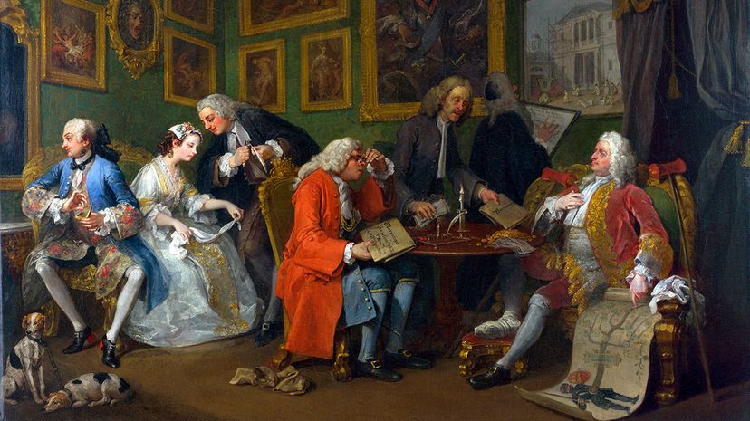 "The Marriage Settlement" (c. 1743), seen here, is scene one from a series of six satirical paintings by artist William Hogarth. CG Wilson/Corbis via Getty Images