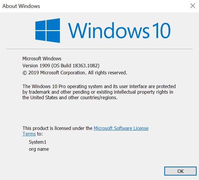 Windows operating system info: version and build