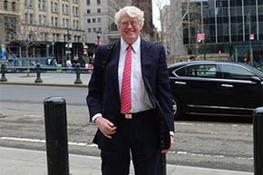 Florida energy magnate Bill Koch arrives at federal court in Manhattan to attend the closing arguments in his trial against California businessman Eric Greenberg whom he accused of selling him counterfeit wine.