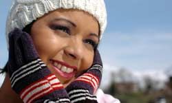 Woman in winter hat and gloves.