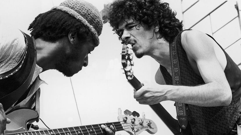 Carlos Santana (right) and bassist David Brown at Woodstock