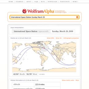 A sample results page from Wolfram|Alpha