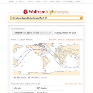 A sample results page from Wolfram|Alpha