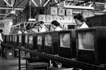 Television production at a factory after World War II