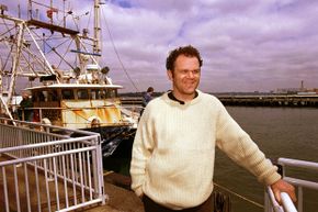 Actor John C. Reilly, who appeared in the film &quot;The Perfect Storm,&quot; poses in front of a replica of the doomed ship &quot;The Andrea Gail,&quot; which went down in the Perfect Storm.